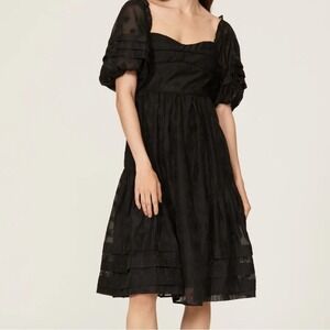 Holmann Copenhagen Isabella black SZ EU 38 =8 NWOT lace sheer overlay midi dress
